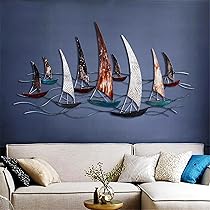 Decorazione Parete Nautica In Metallo - Quadro Barche A Vela Grigio Verde Per Stile Marino - Foto 10