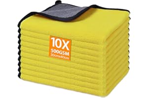 Gucass 10 PCS Chiffon Microfibre Voiture, 500 GSM Chiffons de Polissage en Microfibre, Super Absorbant Chiffon de Nettoyage en Microfibres, pour Voitures et Motos, Nettoyage Domestique, 30x40CM, Jaune