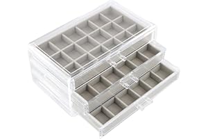 Azonelife Scatola Portagioie Donna con 3 Cassetti Trasparenti Acrilico Scatola Gioielli per Donna e Ragazza, Organizzatore per Gioielli, Porta Gioielli per Anelli, Collane, Braccialetti e Orecchini