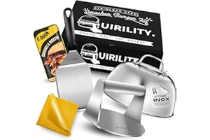 Quirility - Smash Burger Kit - Kit Professionale in Acciaio Inossidabile con Certificato EU Contatto Alimentare - Pressa per Hamburger - Smash Burger Press - Schiaccia Hamburger (PRO (3 Pezzi))