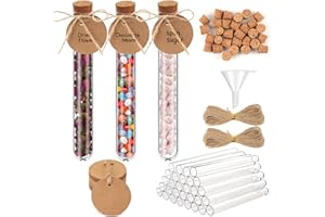 SVALOR 30 Stück Reagenzglas mit Korken, 16x100mm Reagenzglas Kunststoff, Transparent Reagenzgläser mit 50 Stück Kraftpapieranhänger, 20m Hanfseil und 1 Trichter für Liquids Bonbons Spices Hochzeit Deko