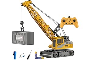 Ezweiji Gru Telecomandata, 12 canali gru rc 1:24 completamente funzionale RC cingolato con luce ed effetti sonori (Gru Telecomandata)