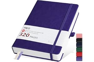 YIEO Notebook A5, Hardback A5 Notebook Thick Journal Notebook 320 Pages 100GSM A5 Lined Note Book Hardcover Notepad with Inner Pocket, Pen Loop, Elastic Closure and 2 Ribbon Page Marker, 14.5 x 21cm-Purple