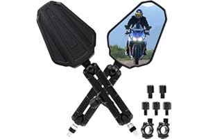 SAGREENY Motorcycle Rearview Wing Mirrors Side Mirror Set with 8/10mm Fittings for 7/8'' Handlebar Adventure and Street Bikes ATV Sports Motorcycles Universal Black (1 pair)