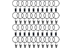 LTStore 40 Pièces Anneaux Rideaux Metal avec Pinces Pince a Rideau Clips Oeillet 32mm Rideau Crochets Anneaux de Douche Crochets décoratifs de Rideau de Douche Glissement Crochets