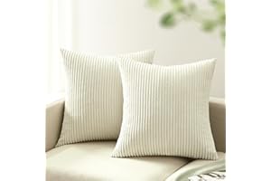 mosayt Funda Cojin 50x50 Beige 2 Piezas Funda de Almohada de Pana a Rayas SúPer Suaves Decoración Moderna Fundas de Cojines para Sofá Salon de Estar Silla Cama Exterior Jardin