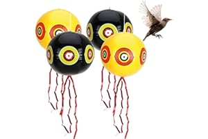 COM-FOUR® 4x palloncino repellente per uccelli - spaventapasseri da appendere con occhi riflettenti e strisce scoppiettanti - spaventapasseri per storni, corvi, taccole (4 pezzi - palloncino)