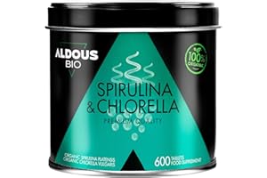 Aldous Bio Premium Organic Chlorella and Spirulina for 7 Months,600 Tablets of 500mg,Immune System Support - Vegan Protein,Chlorophyll Tablets,Certified Organic Chlorella Spirulina Tablets, Green