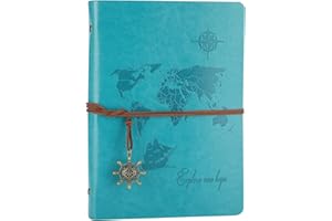 ‎SEEALLDE SEEALLDE Leder Tagebuch A5 Ringbuch Notizbuch Weltkarte Leere Seiten Vintage Tagebuch Reisetagebuch