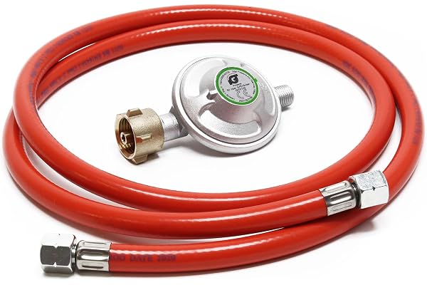 WilTec Kit Raccordement de gaz – avec Tuyau 1,5 m et Pressostat 50 mbar – pour Pression constante des Bouteilles de Type Allemand Ø 1/14" / 21,8 mm LH – Réducteur détendeur régulateur