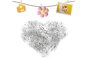 XINGRUN 100 mini mollette trasparenti per foto, 35 mm, in plastica trasparente, per appendere foto, biglietti, carte, artigianato, immagini, matrimoni, feste, decorazioni