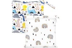 SUBTAVIK 2 Packs Wet Bag, Waterproof Wet Bags for Swimming, Reusable Wet Swimsuit Bag, Washable Nappy Pouch, Wet Clothes Bag with Zipper for Baby Items, Gym Swimming