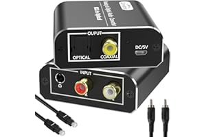 AUKOKIOULA Analog to Digital Audio Converter, RCA & 3.5mm to Optical Toslink Coaxial, Stereo L/R to Digital Audio Adapter with Optical Cable, Aluminum Housing, for PS4, Xbox, HDTV, DVD, Headphones