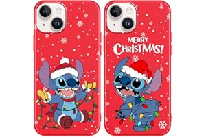 LYUBFDC 2 Pezzi Natale Cover per iPhone XR 6,1",Custodia Rosso Silicone TPU Morbido Antiurto con Christmas Cartoon Anime Stitch Pattern Custodie Protettiva Natalizie Case,Kawaii04