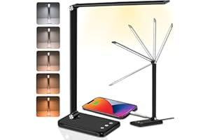 JONZZY Lampara De Escritorio con Luz Led Regulable en 5 Tonos de Calidez y 5 Intensidades Para Estudiar, Flexo Tactil con Carga USB Para Escritorio, con Tono Regulable LED, Para Oficina (Negro)