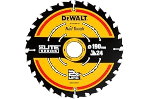 Dewalt Elite brzeszczot do piły tarczowej DT10304 (tarcza ø 190/30 mm, szerokość cięcia: 1,65 mm, 24 zęby, geometria zębów: WZ, kąt zębów: 18°, bardzo ostre zęby z twardego metalu, z Nail Tough, do uniwersalnego zastosowania)