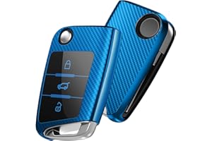 OATSBASF Autoschlüssel Hülle VW, VW Golf 7 Schlüsselhülle, Schlüsselbox Cover für VW Polo, Skoda, Tiguan, MK7 3-Tasten (Blau-Streifen)