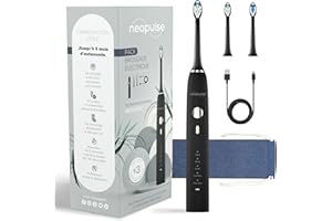 NEOPULSE® - NEOSONIC® - Brosse à Dents Électrique Technologie Sonique + 2 Têtes de brosse - Rechargeable USB-C - 3 Mois d'Autonomie - 15 Réglages - Minuteur - Compatible NEOKIDS- Garantie 2 Ans - Noir