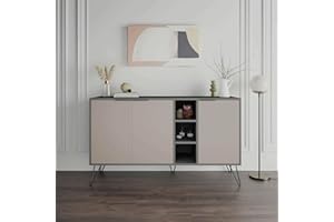 Dmora - Credenza Perseus, Buffet da soggiorno, Madia da salotto, Dispensa da cucina, 142x36h83 cm, Antracite e Beige