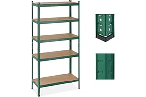 ‎RELAXDAYS Relaxdays Regał do dużych obciążeń, 5 poziomów, wys. x szer. x gł.: 180 x 90 x 40 cm, nośność 875 kg, metal, regał magazynowy do piwnicy, garażu, zielony