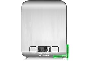 Etekcity Digital Kitchen Scales, Professional Food Weighing Scales with Premium Stainless Steel, Backlit LCD Display, Incredible Precision up to 1 g (5 kg Maximum Weight), Silver