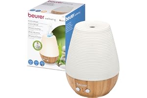 Beurer LA 40 Aroma Diffuser, doftnebulisator med ultraljudsförstoftning, med hälsoljus och färgskiftning, tillverkad av trä o