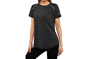Gyabnw Maglietta Sportiva Donna con Scollo Tondo T-Shirt Donna Palestra Strisce Riflettenti per Allenamento e Trekking Yoga Fitness Ciclismo Corsa