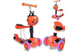 ‎HABIB GRUPPE Habib Gruppe 3-in-1 Kinderroller für Jungen und Mädchen - Abnehmbarer Sitz, LED-Räder, Höheverstellbarer Lenker, Tretroller - Kinder Roller Outdoor Spiel, für 2-8 Jahre Kinder