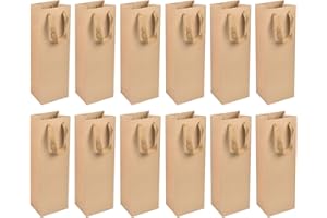 COZLLY 12 Pezzi Sacchetti Regalo Vino, Sacco Vino con Manici Kraft, Borse Vino con Manico, Sacchetto di Carta Marrone per Bottiglie, Buste Regalo Vino, Sacchetto Vino per Feste, Natale, Matrimoni (Marrone)