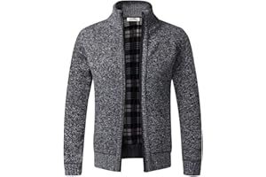 Jinsha Cardigan da Uomo Lavorato a Maglia, con Cerniera Intera, Caldo Maglione Invernale Foderato in Pile