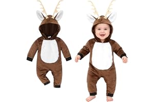 Beipegin Deguisement Renne Bébé Garçon Fille Grenouillere Capuche en Velours Chaud pour Hiver Tenue Noel Halloween Body Bebe 0-24 Mois