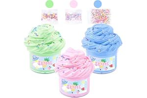 AXCOIUP 3 Pack Butter Slime Kit for Kids, Blue, Green, Pink Butter Slime for Girls and Boys with Cute Charms & Add-ins, Soft & No-Sticky, Stretchy, Birthday Gifts, 300ml Fluffy Slimes Party Bag Fillers
