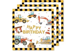 ParPix 24 Stück Bagger Servietten 33x33cm für Kindergeburtstag Junge Mädchen, Baustelle, Traktor - Einweg Papierservietten