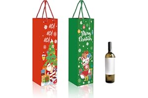 POPOYU Sacchetti regalo per bottiglie di Natale, confezione multipla, 12 confezioni con manico, sacchetti per bottiglie di vino rosso, whisky, champagne (rosso e verde)