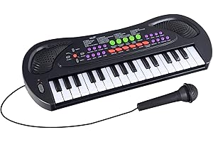 KIRSTEIN McGrey KK-3808 32 Tasten Spielzeug Keyboard - Kinder Keyboard mit Mikrofon zum Mitsingen und 8 Begleitrhythmen und Demosongs - Kleines Kinderpiano - Elektrisches Musikspielzeug