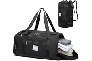 Laripwit Gym Bags for Men, 40L Medium Sports Duffle Bag with Shoe Compartment & Wet Pocket, Lightweight Duffel Bag Backpack Multipurpose Weekend Overnight Holdall Travel Bag Women, Black