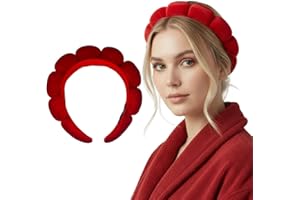 Bottega della Principessa-Cerchietto in Velluto Bombato-Cerchietto Skin Care virale Tik Tok per Beauty routine, Trucco, Spa-con astuccio in organza (Rosso acceso, 1 unità (Confezione da 1))