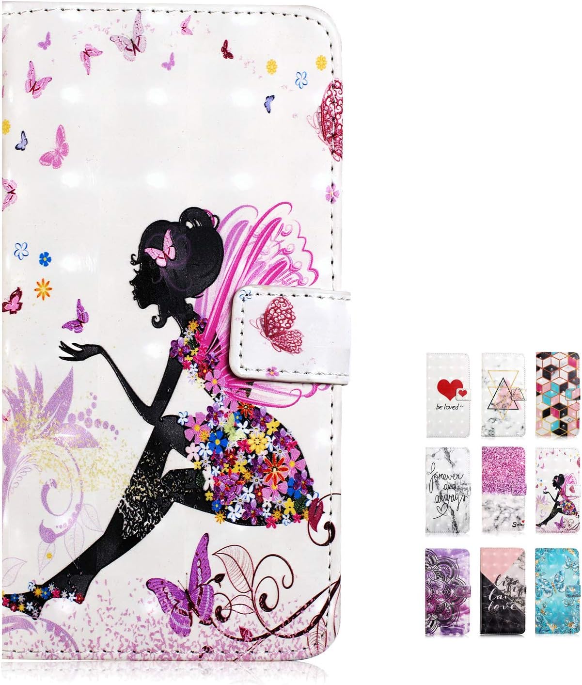 Rose-Otter Compatible for Samsung Galaxy J6 2018 Case PU Leather Wallet Flip Case Cover with Card Holder Kickstand Shockproof Cover with 3D Pattern Girl Flower Floral Butterfly