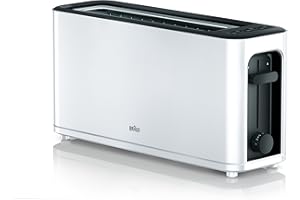 Braun Household HT 3110 WH toster, długa szczelina, bardzo szeroka komora tostowa, wyjmowana szuflada na okruchy, funkcja podgrzewania i rozmrażania, 7 stopni opiekania, oddzielna nasadka na bułki,