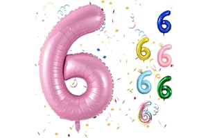 FUNHOT Pink Number 6 Balloons, 6th Birthday Balloon, 40inch Pastel Pink 6 Balloon Numbers, Large Baby Pink Foil Balloon, 6th Birthday Decorations for Kids Birthday Party, 6 Anniversary Decorations