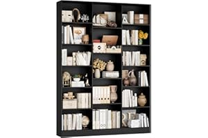 FirFurd 188cm di Altezza Libreria Scaffale, Libreria da Parete a 17 Scomparti Aperti, Scaffale Portaoggetti Aperto, Vetrina, Porta CD per Soggiorno, Studio, Ufficio, 149x23.5x188cm (Nero)