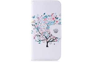 Thoankj Motorola Moto E13 Case Shockproof Slim PU Leather Flip Pouch Wallet Phone Silicone Cover with Magnetic Stand Card Holder Slot Protective Smartphone Cases for Motorola E13 Flower Tree