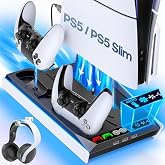 PS5/Slim/Pro Stand, Otomatik Ayarlanabilir 3 Seviyeli Soğutma Fanı, 9 RGB Işıklı PS5 Soğutma İstasyonu ve &Ccedil;ift Şarj Cihazı, T