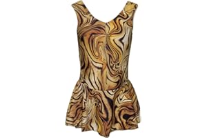 Katz Dancewear Girls ladies Leopard, Zebra Or Tiger Animal Print Sleeveless Ruched Leotard & Attached Skirt KDR005