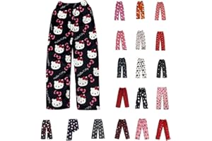 CHNNAMZU Pantalon Pyjama Femme Flanelle Bas de Pyjamas Polaire Chaud et Doux Confortable Dessin Animé Imprimé Kawaii à La Mode Décontracté Maison Lounge Pantalon de Pyjama pour Femmes Adolescente Filles
