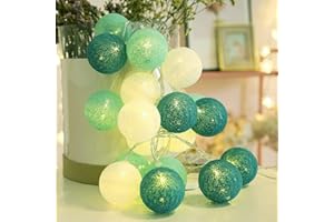 Ciskotu Guirlande Lumineuse Coton Boules Batteries - 3,3M 20 LED Chaîne Lumière Avec Prise pour Chambre Rideau Fête Noël Anniversaire Halloween Mariage Chambre de Bébé Romantique Décor