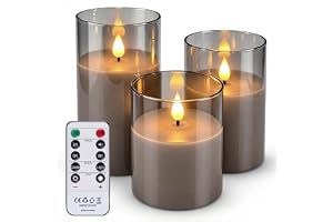 Broyal Grått glas flamlösa ljus med fjärrkontroll, elektriska ljus | Äkta vax & timerfunktion, batteridriven LED blockljus, LED-ljus för hemdekoration, jul, bröllop