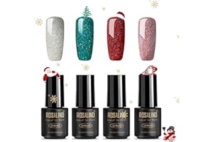 ROSALIND Esmaltes Semipermanentes Para Uñas en Gel UV LED,4 Colores Navidad Glitter Plata Verde Rojo Rosa Pintauñas Semipermanentes Apto Para Principiantes Manicura,7ML