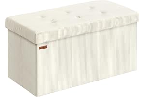 SONGMICS Panca Contenitore, Pouf Pieghevole, 38 x 76 x 38 cm, Panca da Fondo Letto, Cassapanca, Capacità di Carico 300 kg, per Soggiorno, Camera da Letto, Ingresso, Bianco Crema LSF603W01