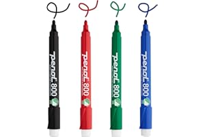 PENOL OF SCANDINAVIA Pennarello per lavagna bianca - 800, punta tonda da 1,5 mm con marchio Nordic Swan Ecolabel - ATOSSICO e INODORE - Nero, Blu, Rosso, Verde (Confezione da 4, 1 per ogni colore)